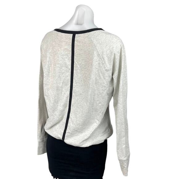 Athleta White Black V Neck Tie Hem Raglan Sentry Pullover Sweatshirt Size M - Picture 3 of 5